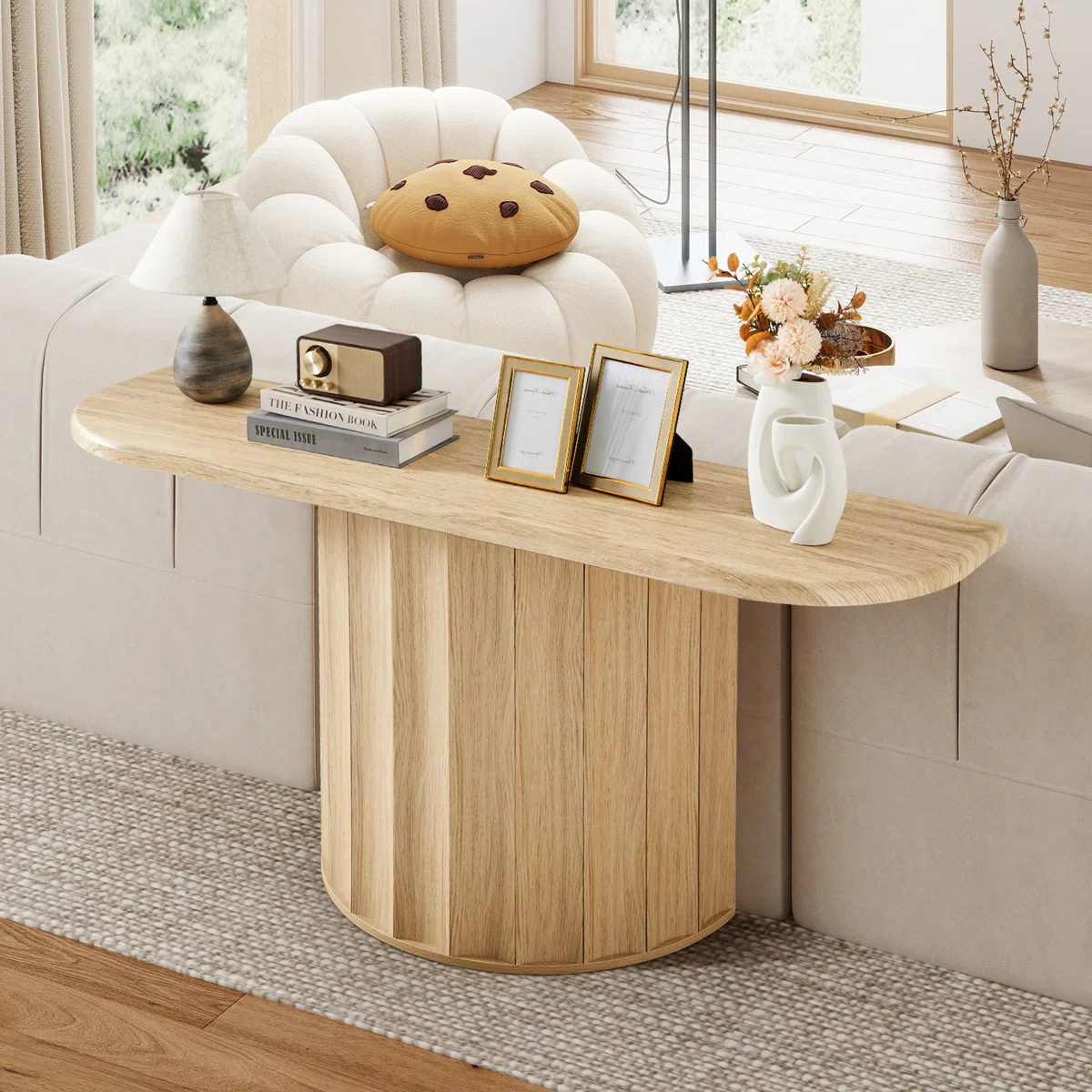59.05'' Farmhouse Halfmoon Pedestal Console Table Entryway Table | Wayfair North America