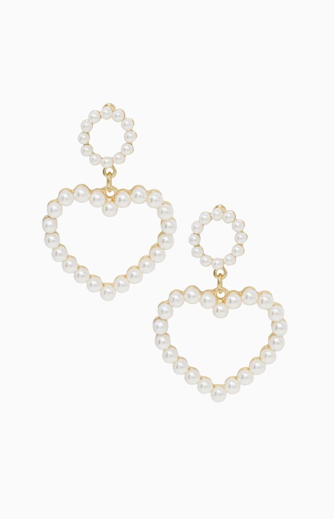 Ettika Womens Loving Pearl Heart Earrings - Gold | PacSun