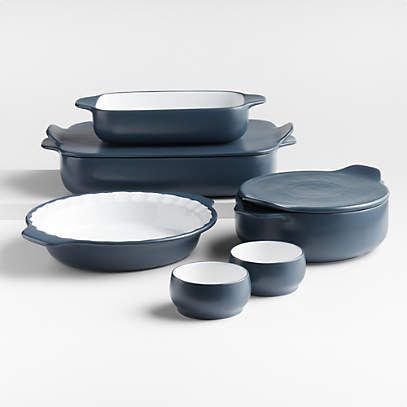 KitchenAid 8-Piece Steel Blue Stoneware Baking Dish Set + Reviews | Crate & Barrel | Crate & Barrel