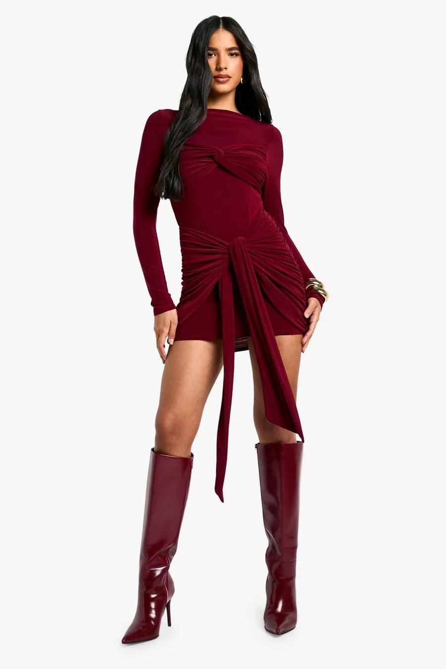 Ruched Twist Detail Mini Dress | boohoo (US & Canada)