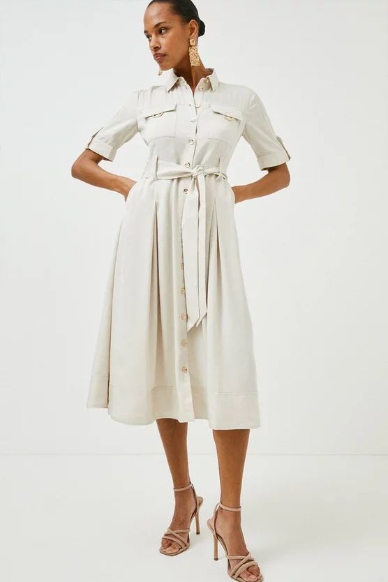 Linen Viscose Woven Midi Shirt Dress | Karen Millen UK & IE