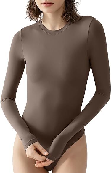 PUMIEY Women's Crew Neck Long Sleeve Bodysuit Sexy Tops Sharp Collection | Amazon (US)