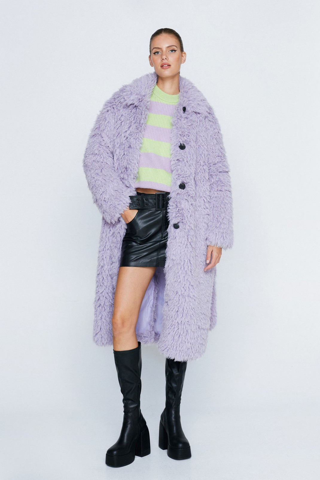 Premium Faux Fur Longline Belted Coat | Nasty Gal (US)