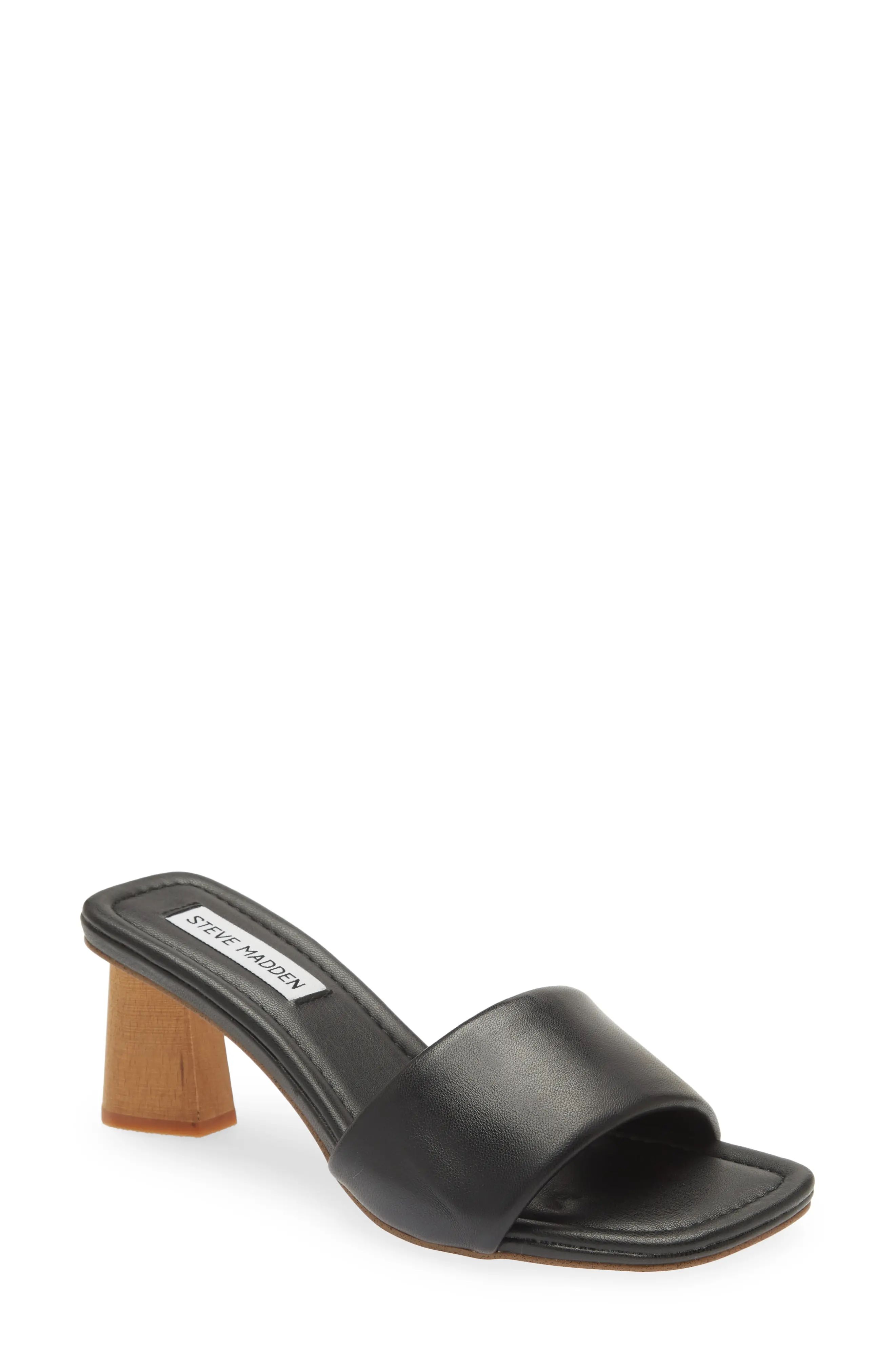 Steve Madden Saged Slide Sandal in Black Leather at Nordstrom, Size 9.5 | Nordstrom