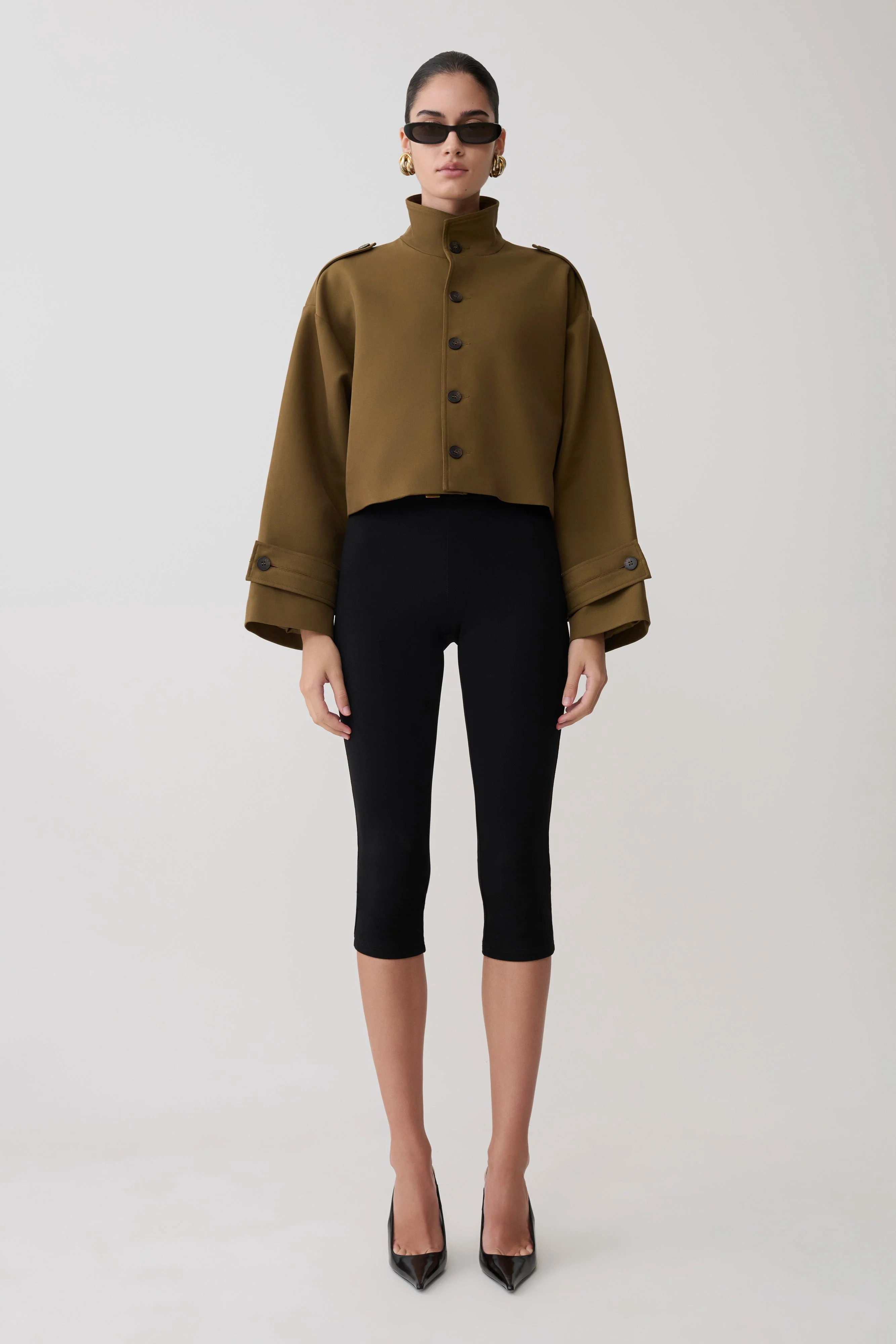 Funnel Neck Bomber Jacket - Khaki | MESHKI US