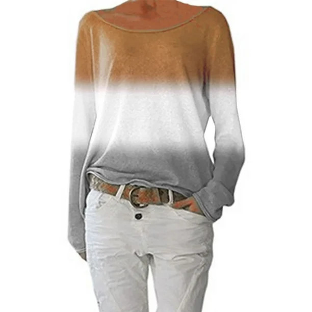 Plus Size Women Color Block T Shirt Ladies Casual Stripe Patchwork Top Autumn Long Sleeve Basic T... | Walmart (US)
