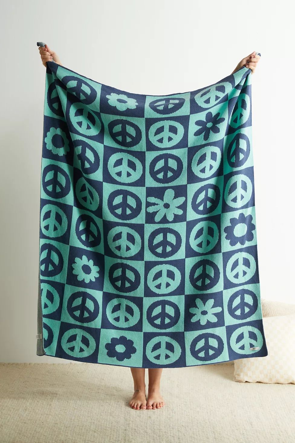 Calhoun & Co. Peace Please Knit Throw Blanket | Urban Outfitters (US and RoW)