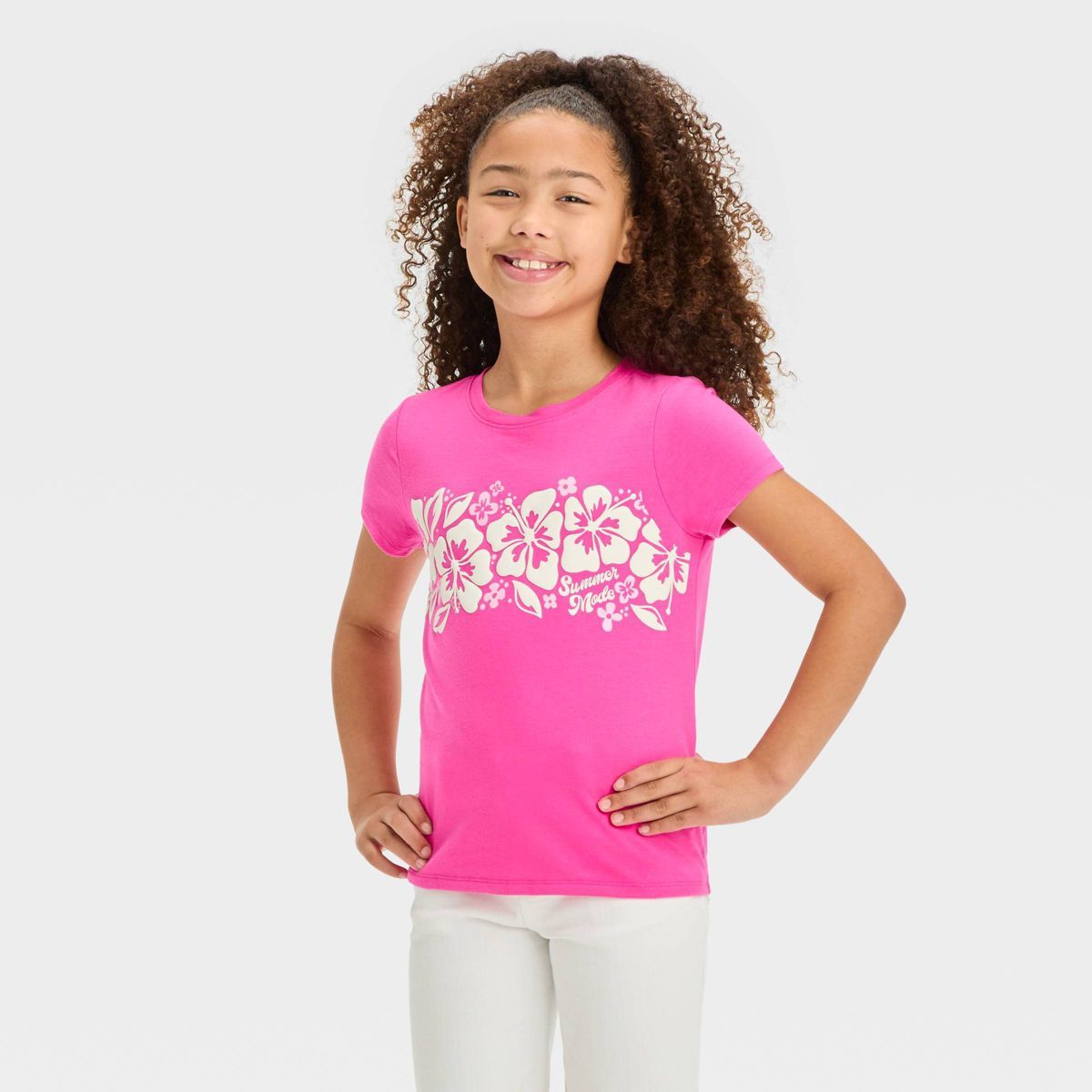 Girls' Short Sleeve 'Hibiscus' Graphic T-Shirt - Cat & Jack™ Bright Pink | Target