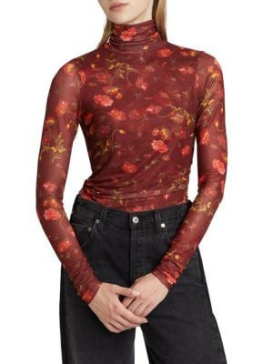 Falling Poppies Mesh Turtleneck Top | Saks Fifth Avenue OFF 5TH