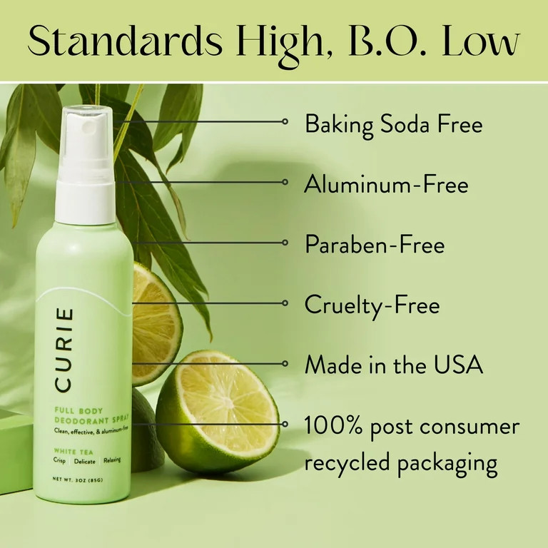 Curie Natural Deodorant & Spray for Men and Women, Aluminum-Free, Sensitive Skin Friendly, White ... | Walmart (US)