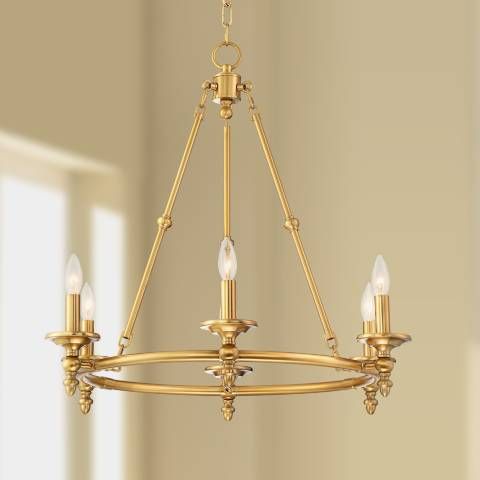 Stiffel Hartley 28" Wide Warm Antique Gold 6-Light Ring Chandelier | Lamps Plus