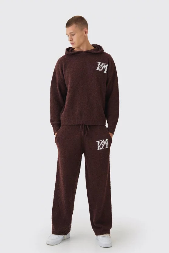 Brushed Boucle Knitted Branded Hooded Tracksuit | boohooMAN (DE, IE & UK)