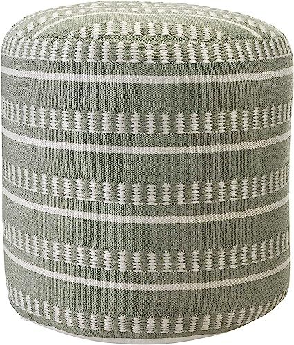 LR Home Dash and Stripe Geometric Indoor Outdoor Pouf, Green/White, 20" x 20" x 20" | Amazon (US)
