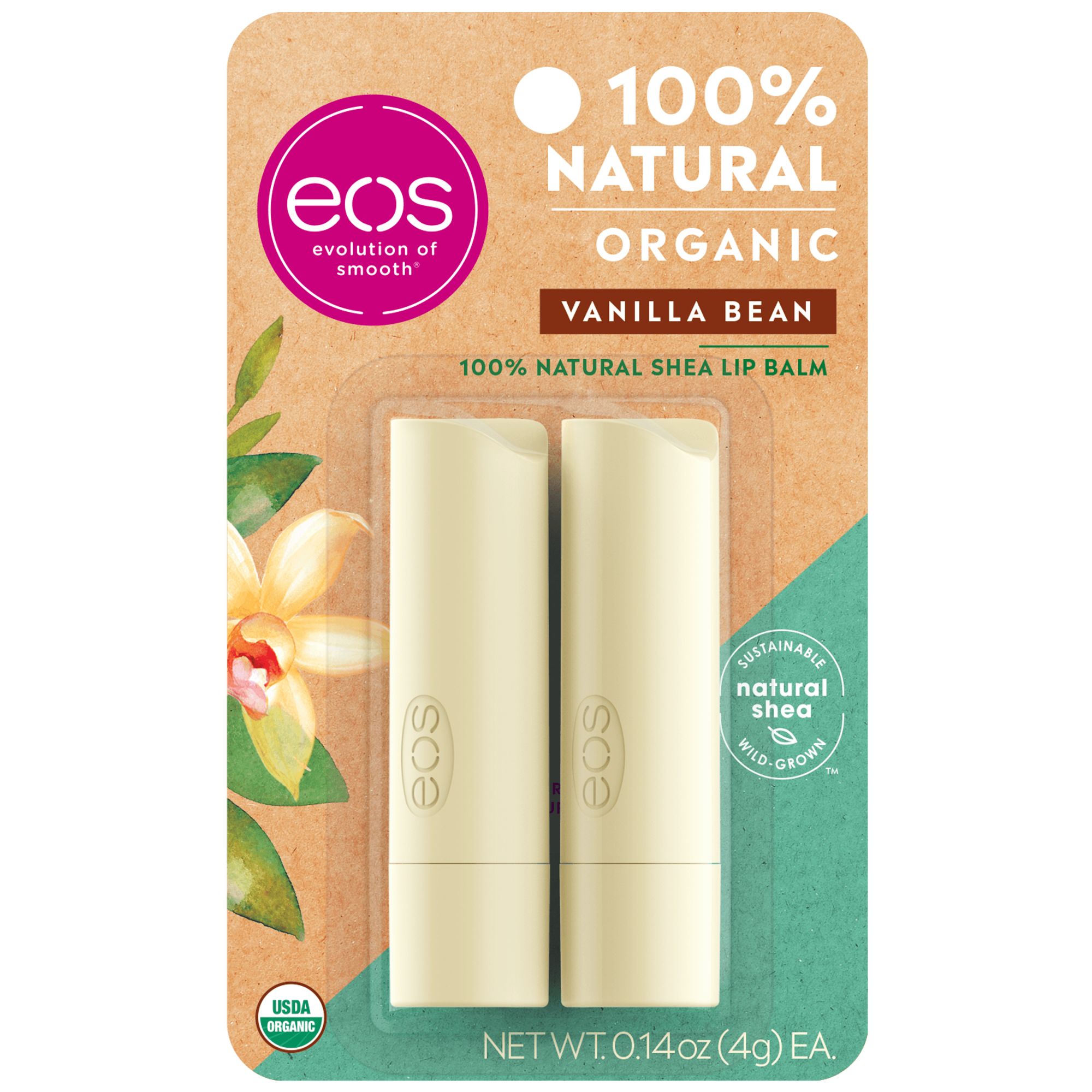 eos 100% Natural & Organic Lip Balm Stick - Vanilla Bean | 0.14 oz | 2-pack | Walmart (US)
