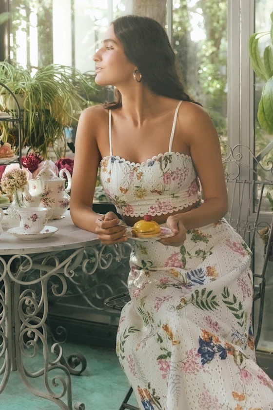 Sweet At Heart White Floral Embroidered Two-Piece Midi Dress | Lulus