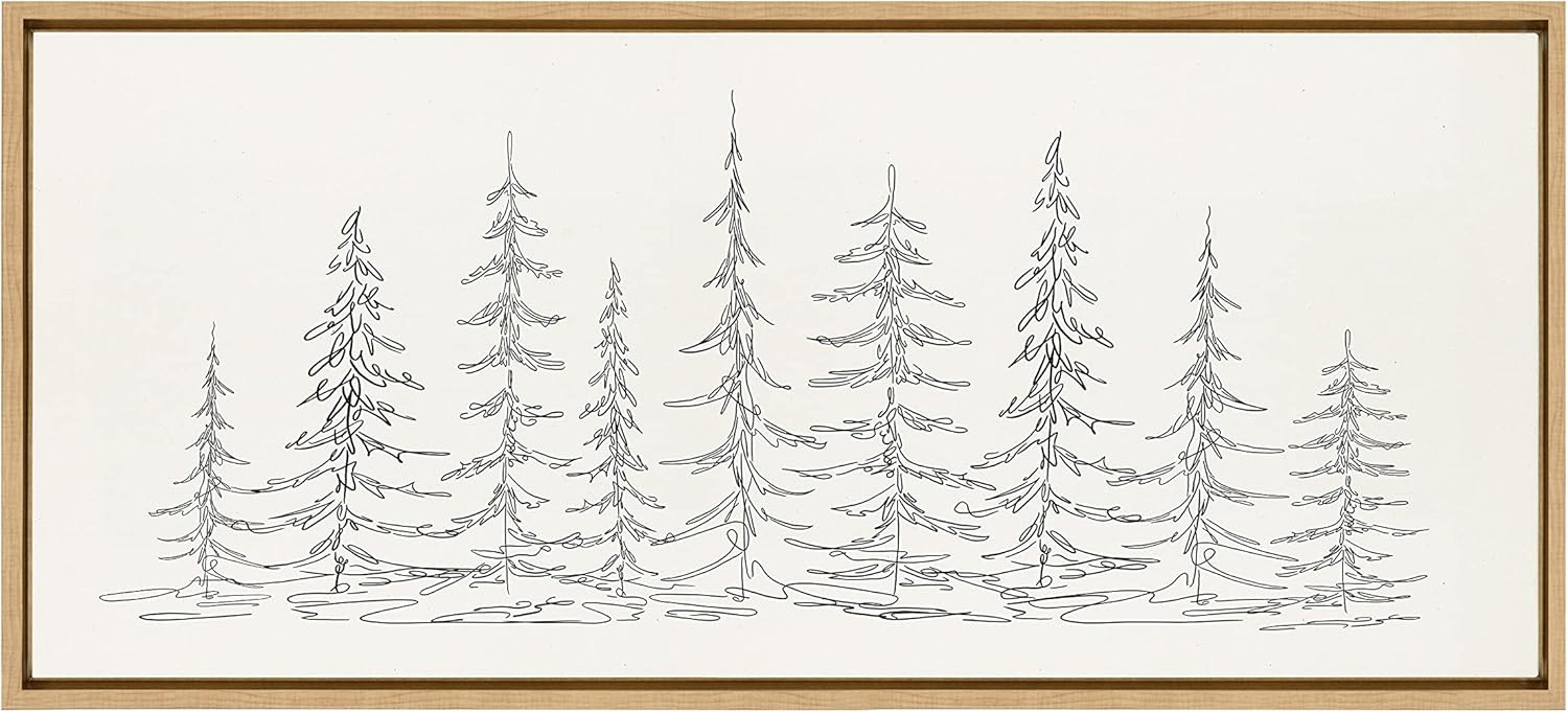 Kate and Laurel Sylvie Minimalist Evergreen Trees Sketch Framed Linen Textured Canvas Wall Art by... | Amazon (US)