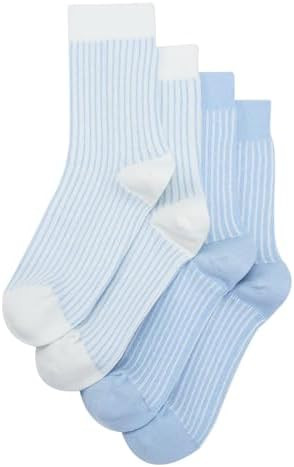 MELUSA Cotton Cashmere socks for Women, 4 Pairs Warm Cozy Striped Socks Gift Everyday Crew Socks | Amazon (US)