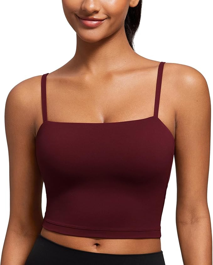 CRZ YOGA Butterluxe Adjustable Longline Sports Bras for Women - Square Neck Padded Workout Crop T... | Amazon (US)