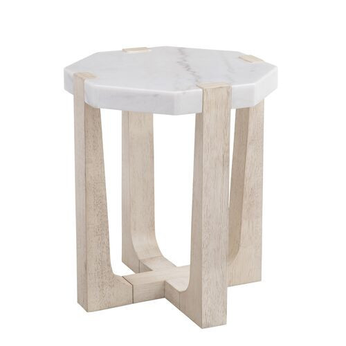 Fannie Round Marble Side Table - Sun Bleached Ash - White | End Table, Occasional Table, Small Table - Made of Marble - Made of | One Kings Lane