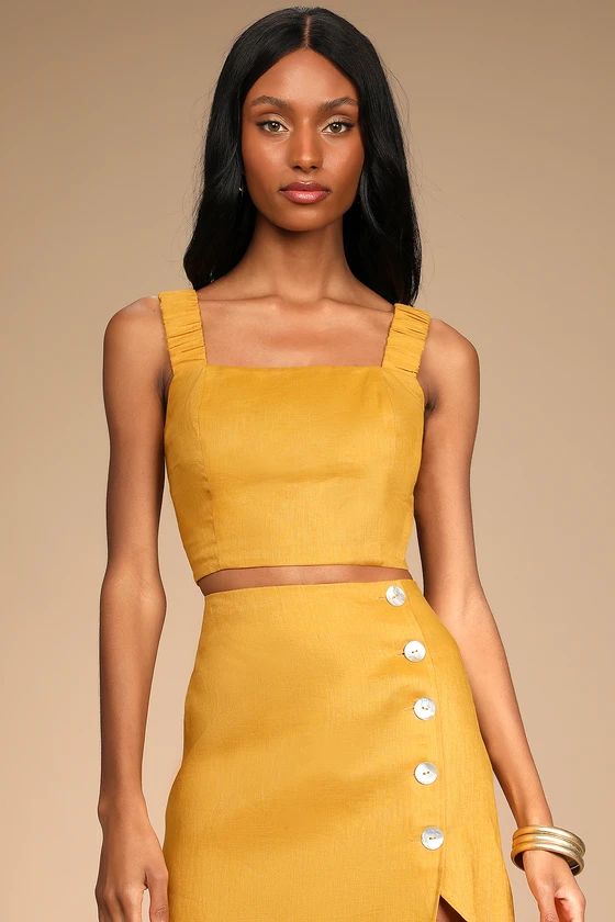 Caught in Cannes Mustard Cutout Cropped Tank Top | Lulus (US)
