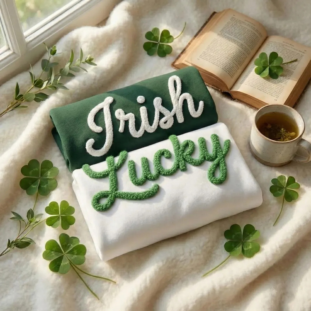 Custom Irish Chenille Yarn Embroidered Sweatshirt, Forest Green Shamrock Pullover, St Patrick Ins... | Etsy (US)