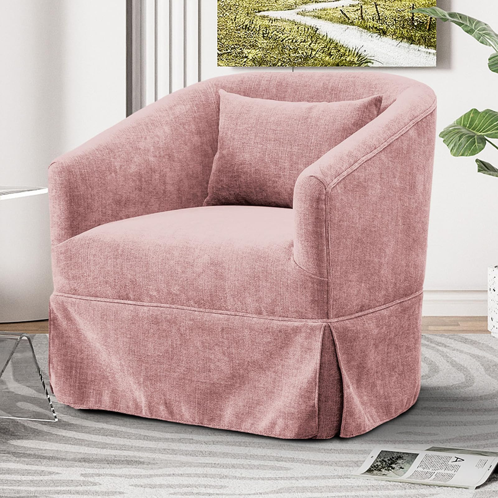 Swivel Accent Chair, Upholstered Barrel Chairs with Pillow, 360 Degree Comfy Chenille Reading Arm... | Amazon (US)