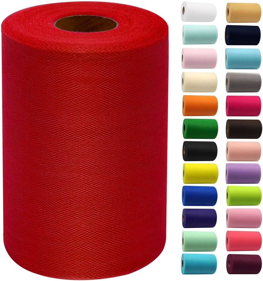 Red Tulle Fabric Rolls 6 Inch by 100 Yards (300 feet) Fabric Spool Tulle Ribbon for DIY Red Tutu ... | Amazon (US)