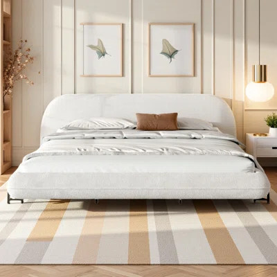 Curved Boucle Fabric Platform Bed Frame with Thick Headboard,Noiseless Capacity | Wayfair North America