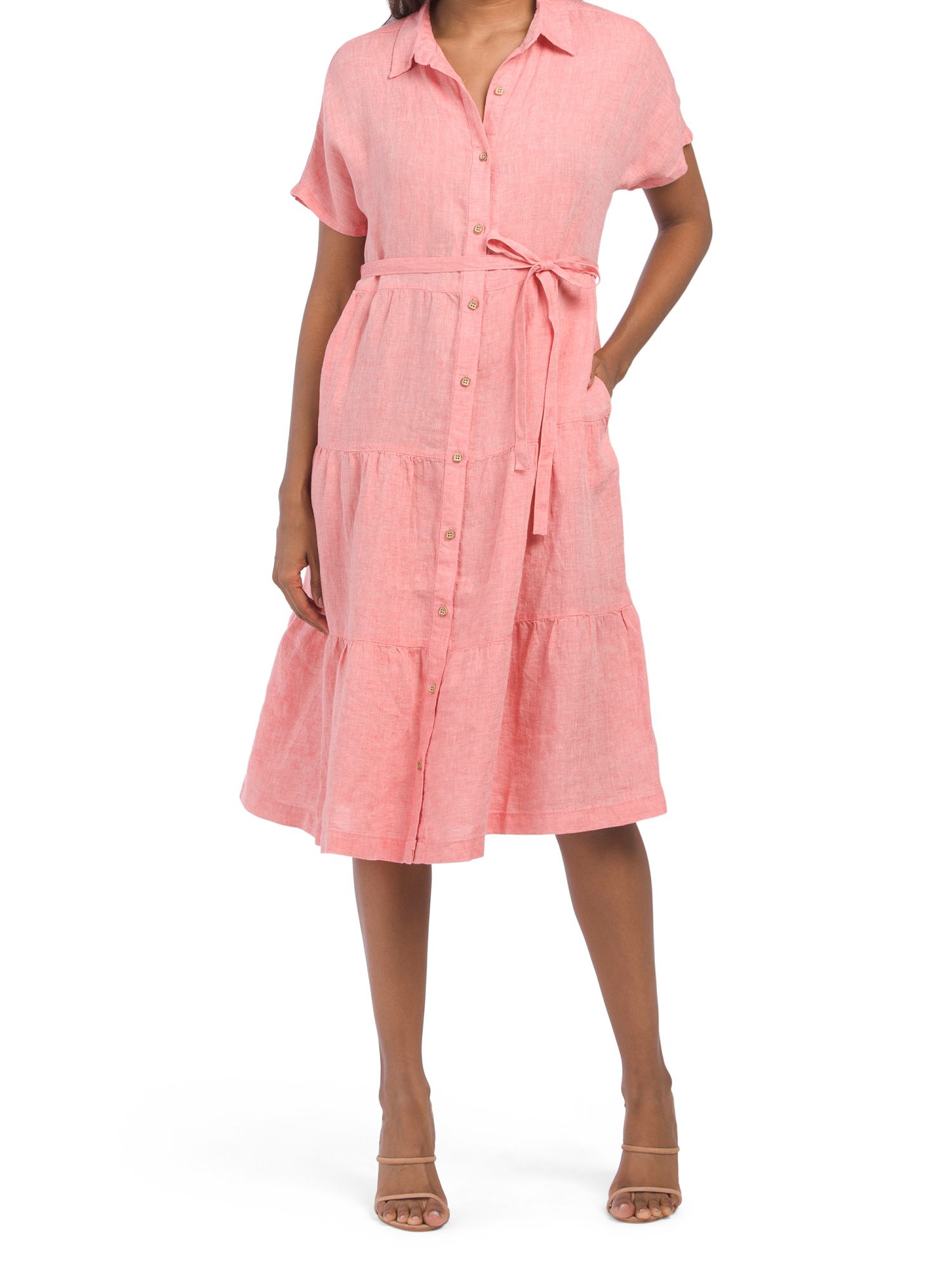 Linen Short Sleeve Midi Dress | TJ Maxx