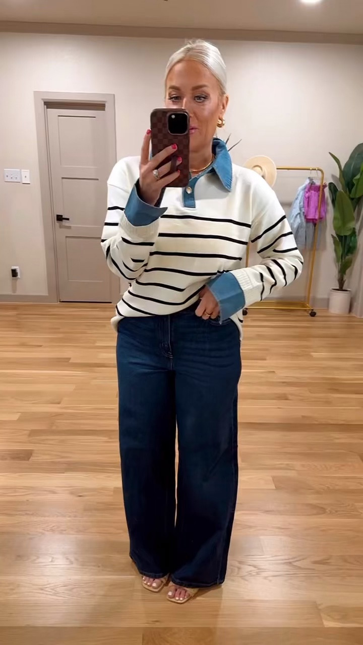 This striped sweater is legit, thr denim is built into the top - small Walmart high rise jeans - size 6

#LTKWorkwear #LTKootd #LTKSeasonal