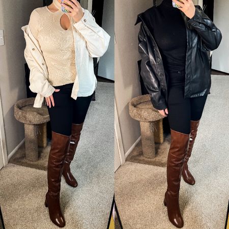 i love mixing deep browns & black this winter! 
two affordable looks! #ad
everything found at #walmartfashion 

holiday winter looks:
black turtle neck
black denim jeans
over the knee brown boots
leather shacket 
cord shacket
all @walmartfashion 
#walmartpartner 

#LTKshoecrush #LTKunder50 #LTKstyletip