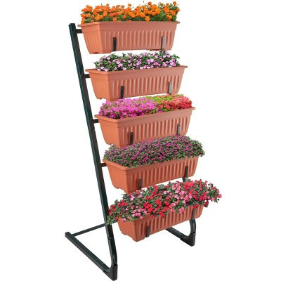 Pure Garden 5pc Raised Garden Beds Rectangular Steel Indoor Outdoor Planter Pots 5 Planter Pots 1 Stand Terracotta Orange 25"x21.5"x47" | Target