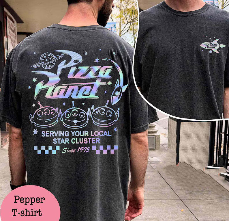 Vintage Two Sided Disney Pizza Planet Serving Your Local Star Cluster Shirt, Toy Story Aliens Hol... | Etsy (US)
