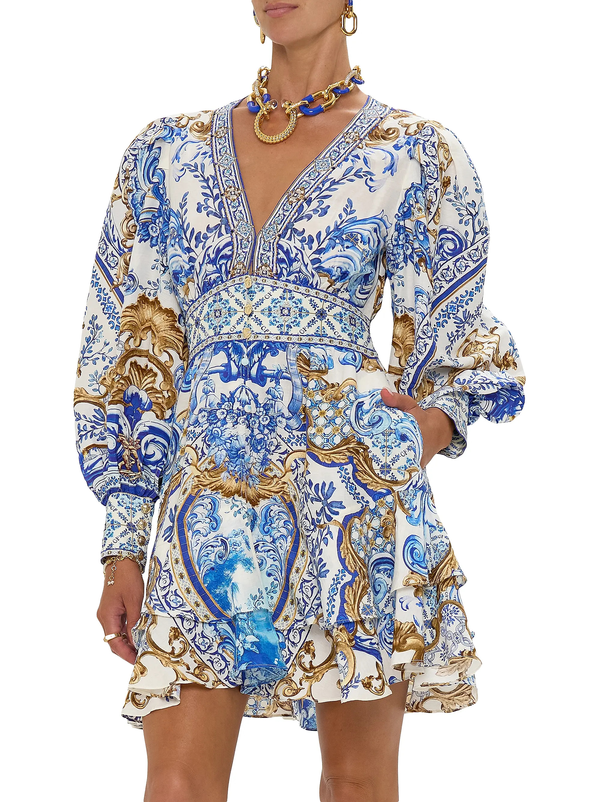 Printed Silk Button-Front Frill Dress | Saks Fifth Avenue