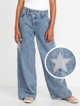Super Baggy Embroidered Crossover Wide-Leg Jeans for Girls | Old Navy (US)