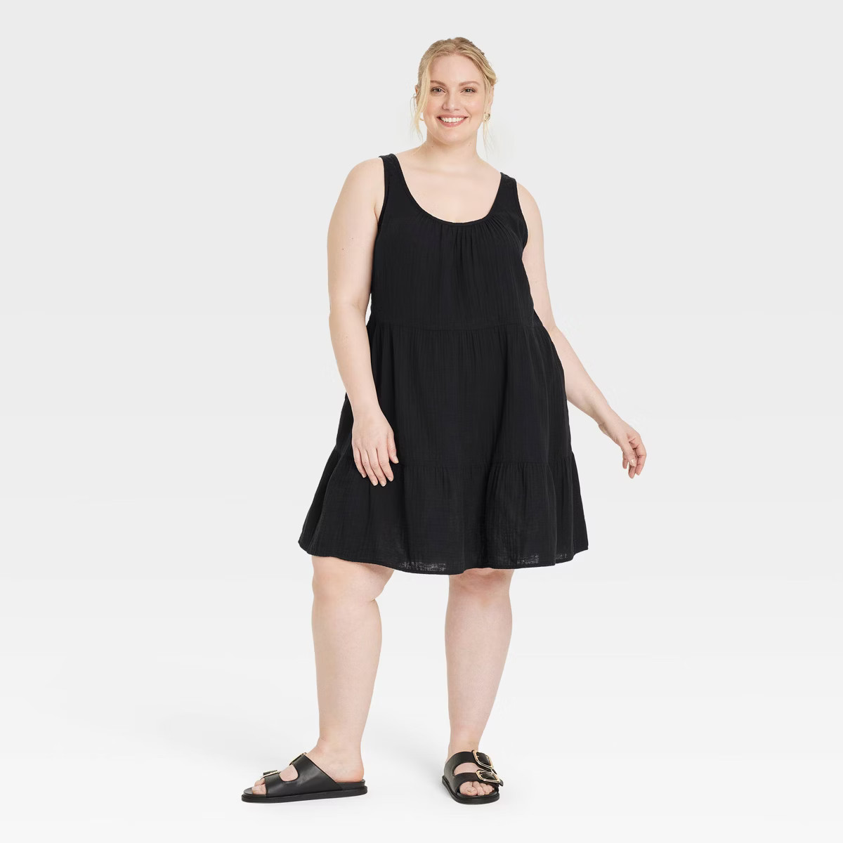Women's Mini Sundress - Universal Thread™ Black 3X: Scoopneck, Sleeveless, Side Pocket | Target