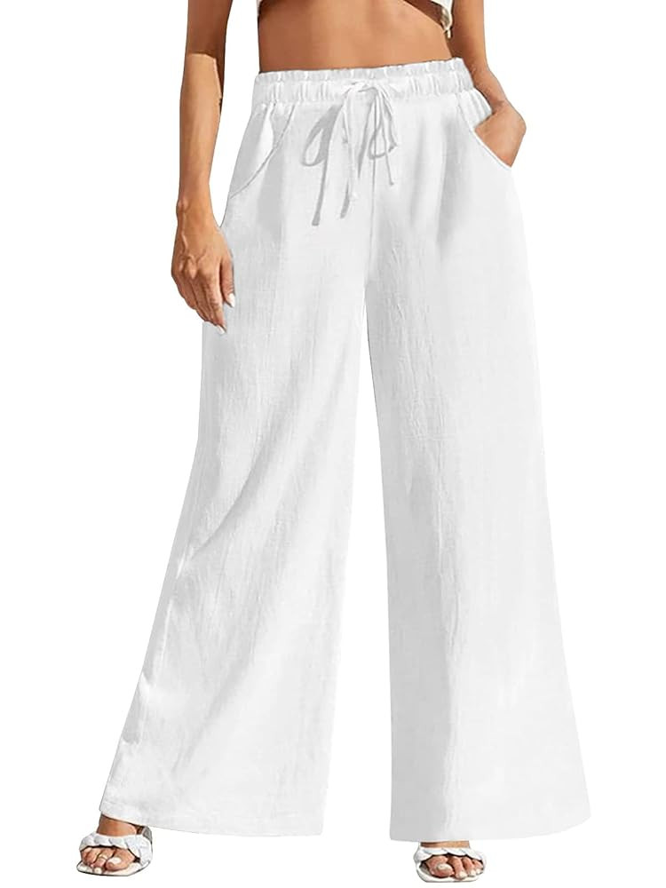 Fancysters Women Wide Leg Linen Pants, High Waisted Summer Casual Cotton Linen Palazzo Pants with... | Amazon (US)