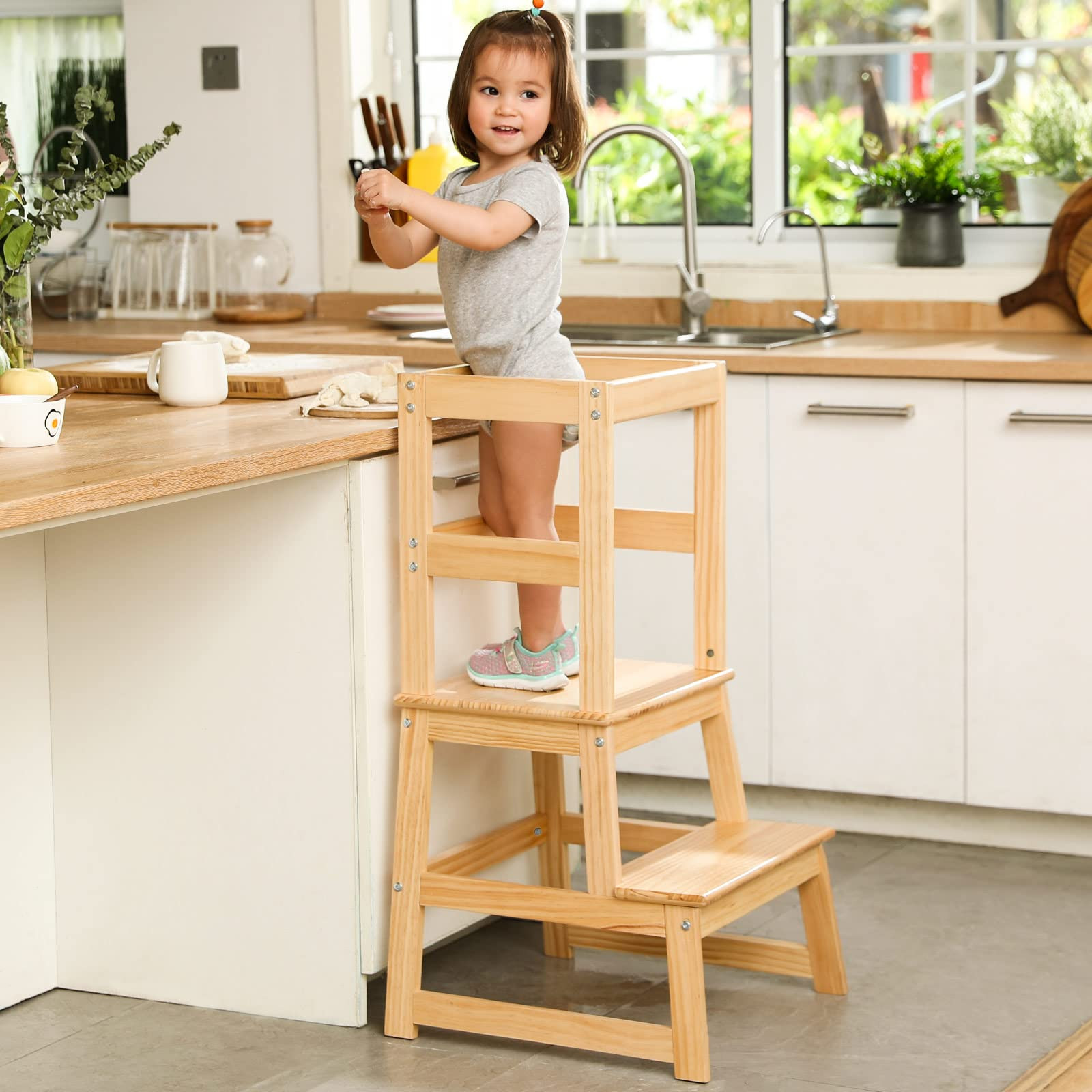 Kids Kitchen Step Stool for Kids with Safety Rail,Solid Wood Construction Toddler Learning Stool,... | Amazon (US)