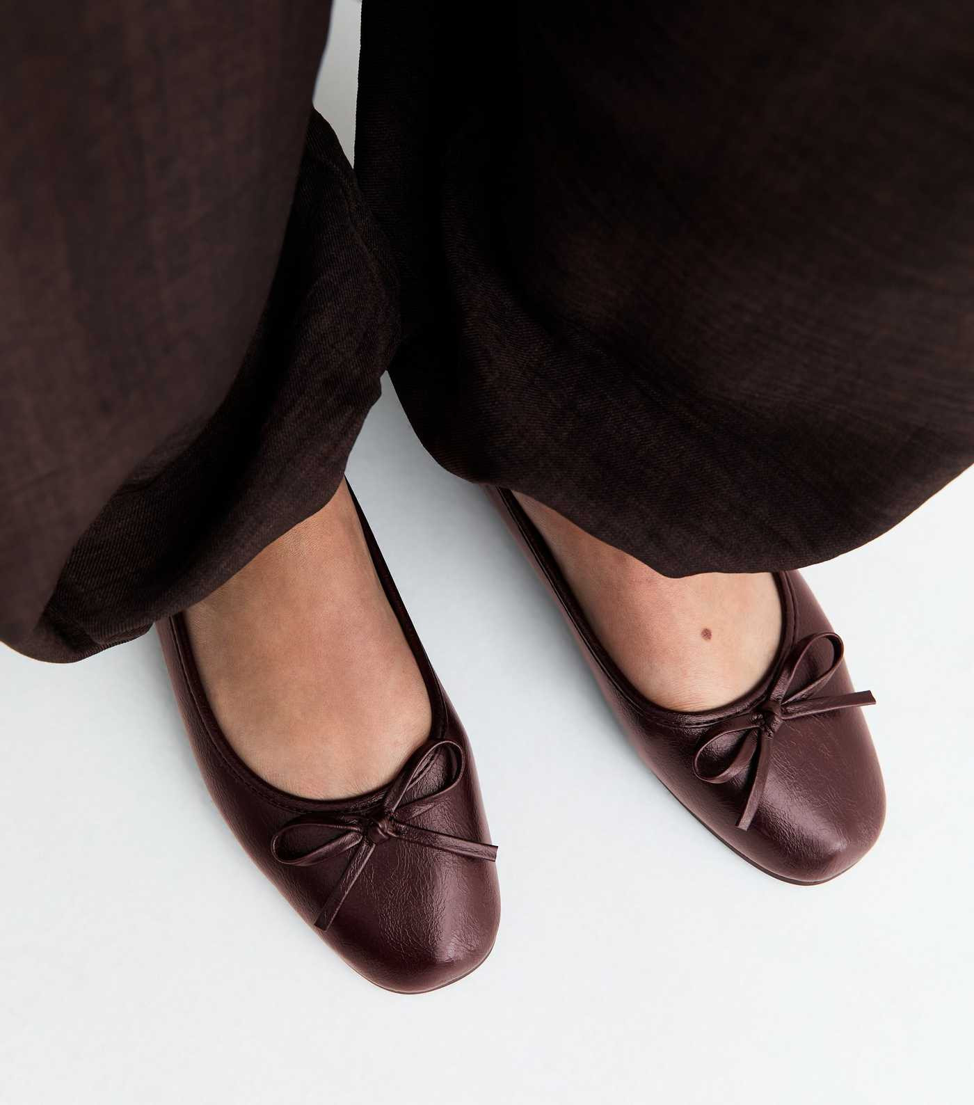Dark Burgundy Faux Leather Square Toe Ballerina Flats | New Look | New Look (UK)