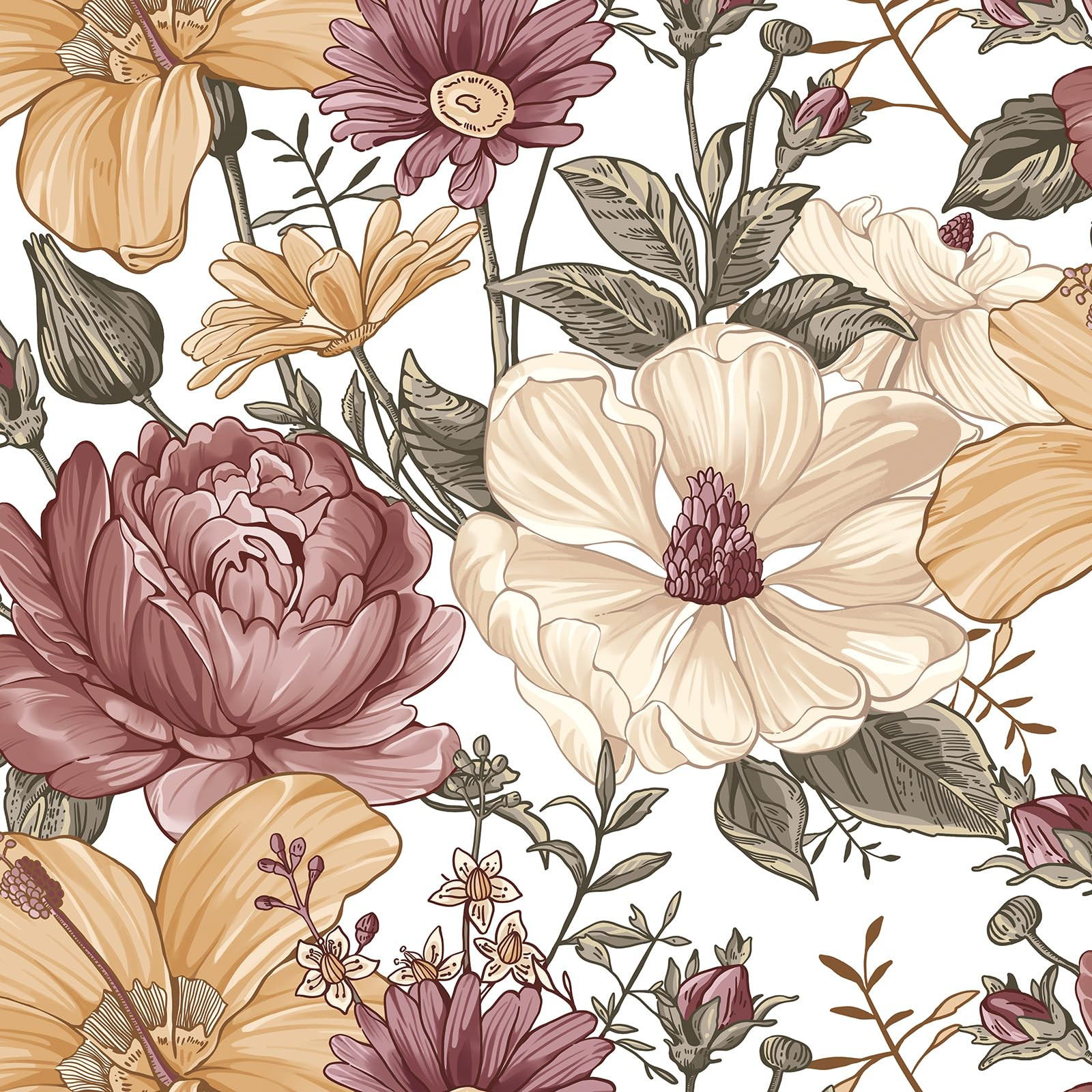 Livebor Floral Peel and Stick Wallpaper Vintage Large Floral Wallpaper 16.9in x 118.1in Multicolo... | Amazon (US)