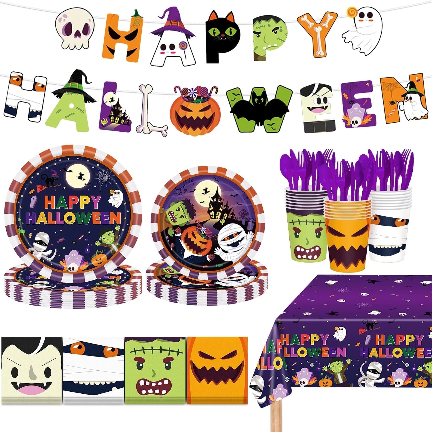 Ayieyill Halloween Party Supplies Set for 24 Guests, 170PCS Halloween Tableware Kit for Party Dec... | Walmart (US)
