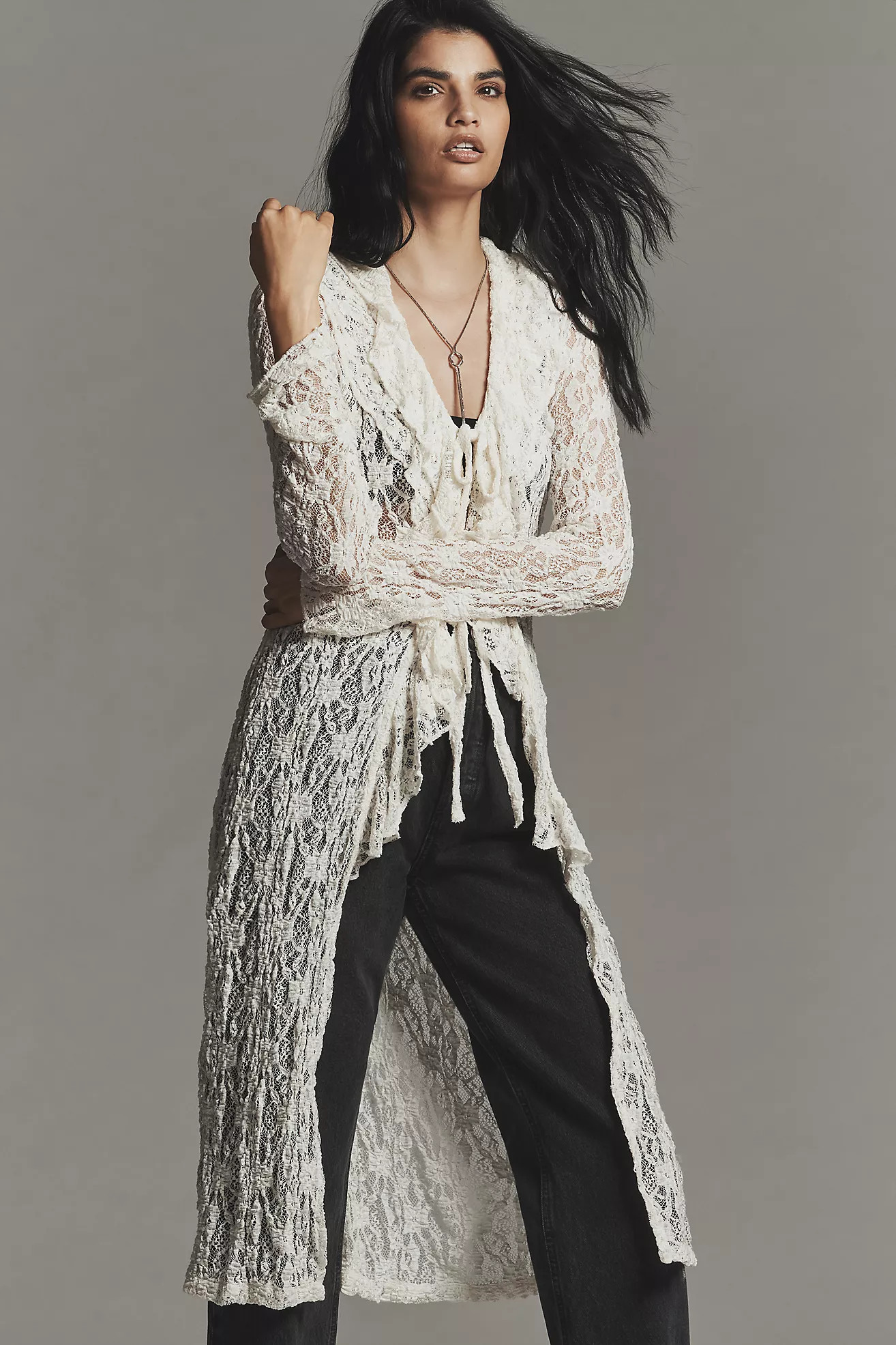 By Anthropologie Lace Long-Line Cardigan | Anthropologie (US)