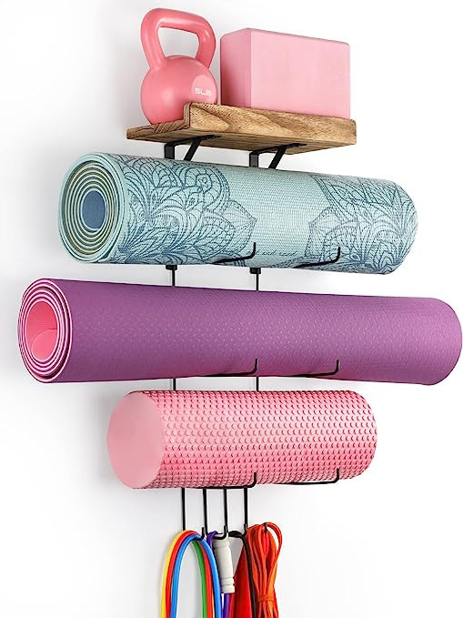 Yoga Mat Holder Accessories Wall Mount Organizer Storage Decor Foam Roller and Towel Storage Rack... | Amazon (US)