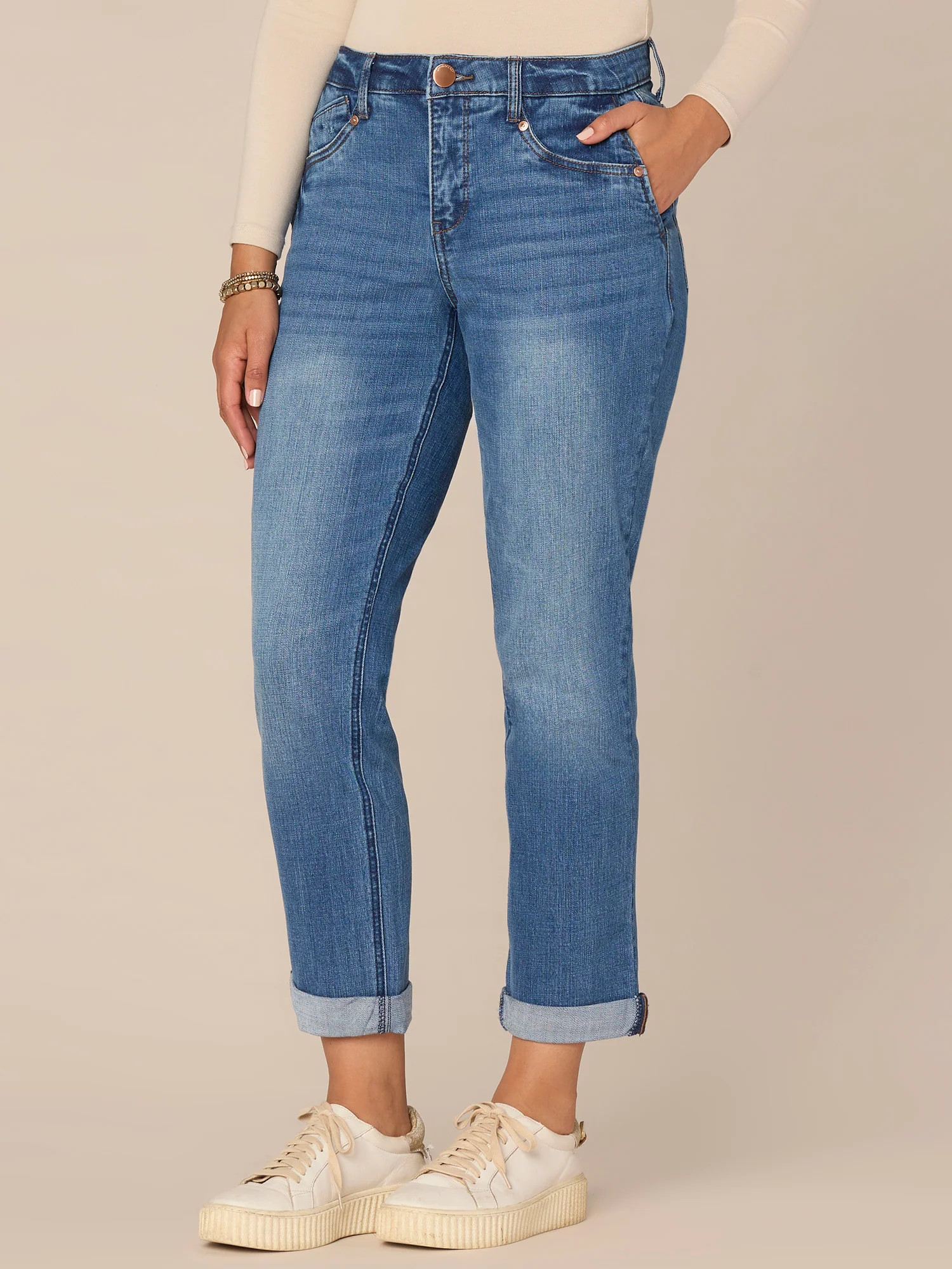 "Ab"solution Mid-Rise Girlfriend Jeans with Side Entry Pockets | Democracy Clothing