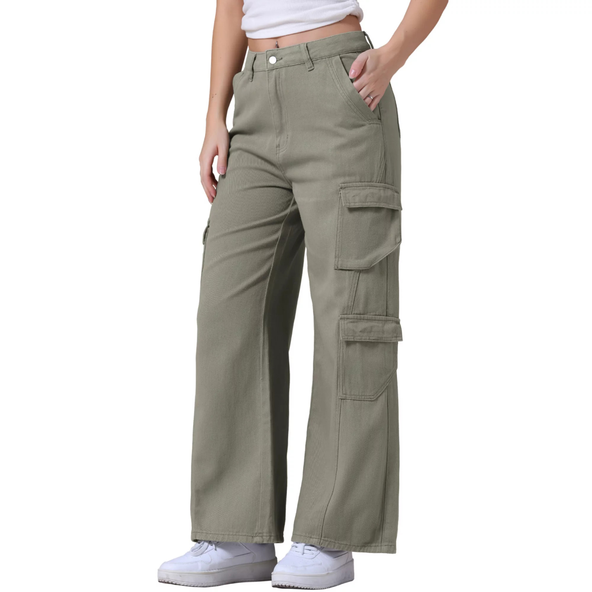 Women's Baggy Jeans Distressed High Waisted Multi-Pocket Full Length Wide Leg Cargo Denim Pants | Kohl's