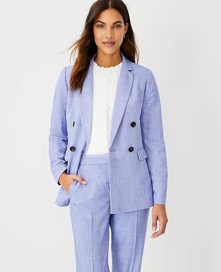 The Relaxed Double Breasted Long Blazer in Cross Weave | Ann Taylor (US)