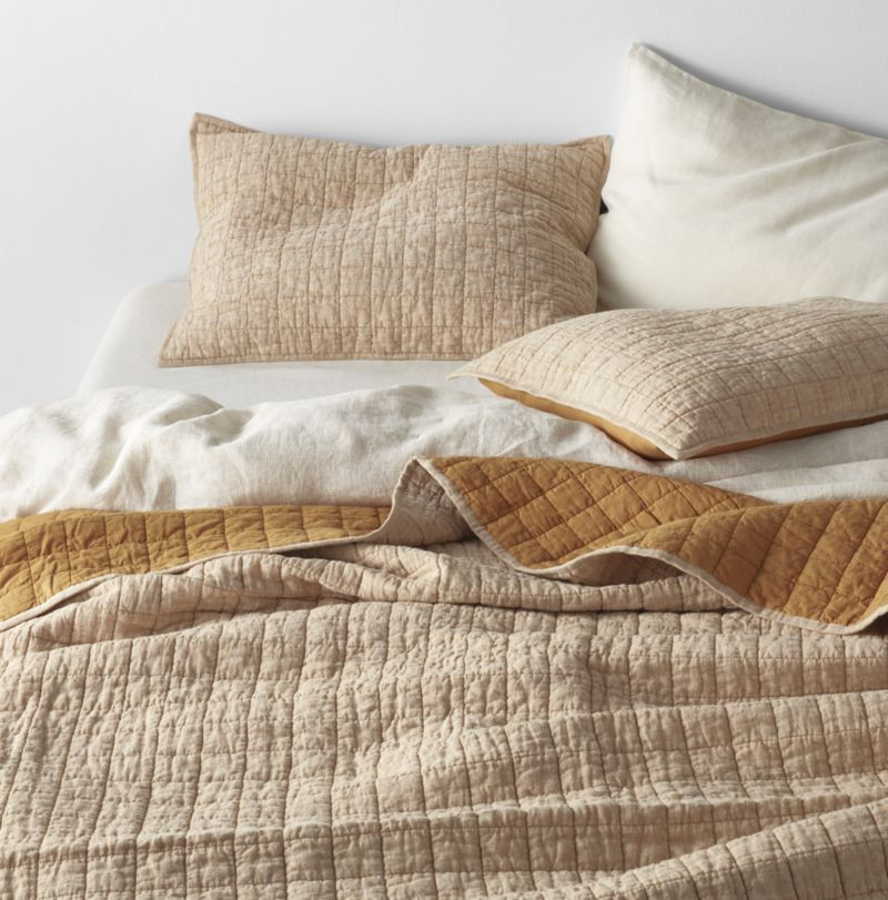 Belgian Brulee Brown Linen Quilt Full/Queen + Reviews | Crate & Barrel | Crate & Barrel