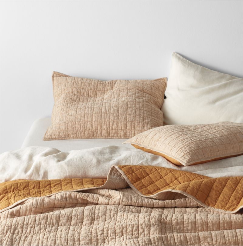 Brulee Brown Belgian Flax Linen Quilts and Pillow Shams | Crate & Barrel | Crate & Barrel