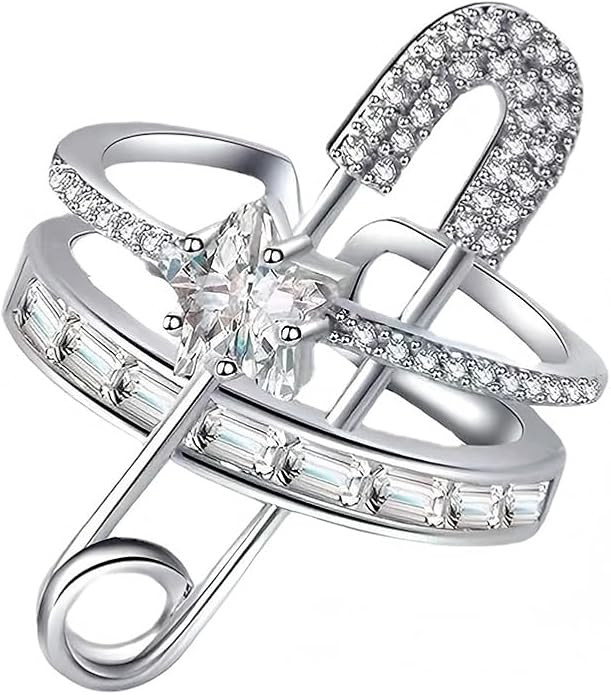 Safety Pin Ring for Women Dainty Sparkling Crystal Star Open Ring Adjustable CZ Rhinestone Paperc... | Amazon (US)