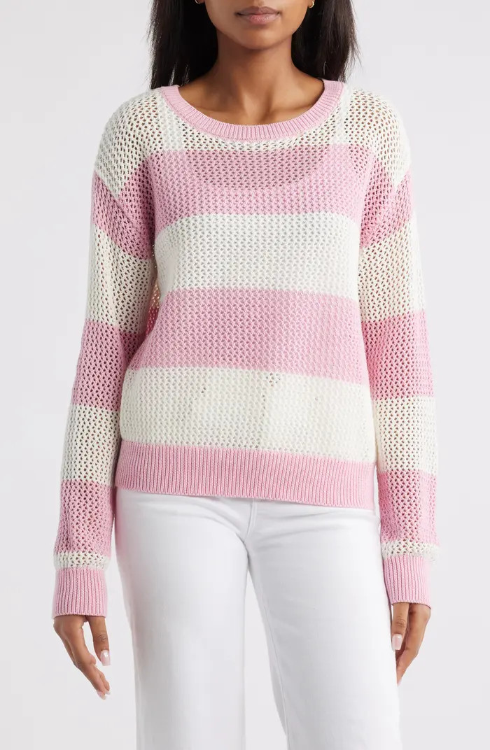 beachlunchlounge Tresa Stripe Crochet Crewneck Sweater | Nordstromrack | Nordstrom Rack